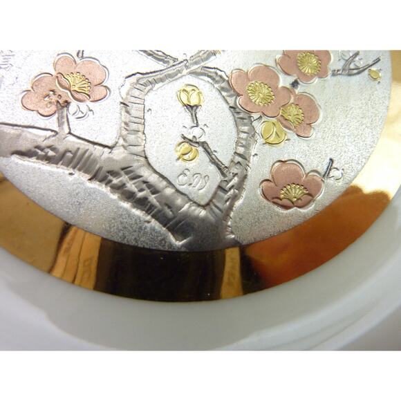 Vintage 24 Kt Gold Edged Silver Porcelain Decorative Plate Little Bird Blossoms - Picture 5 of 6